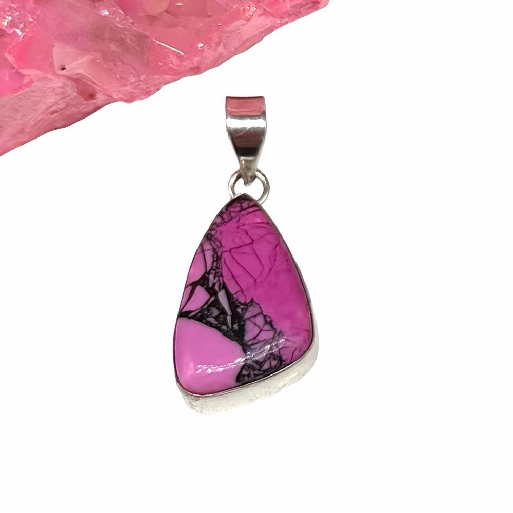 Kingman Cherry Blossom Turquoise Necklace Pendant Solid 925 Sterling Silver Pink